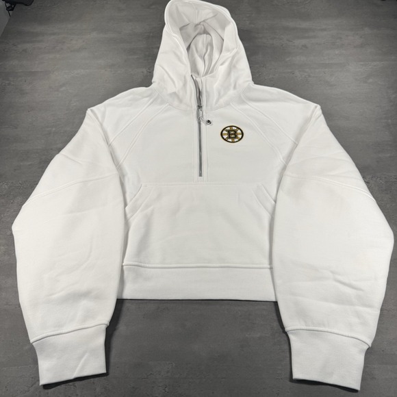 lululemon Scuba Hoodie Women XL/2XL White Oversized Boston Bruins Half Zip NHL - Picture 1 of 13